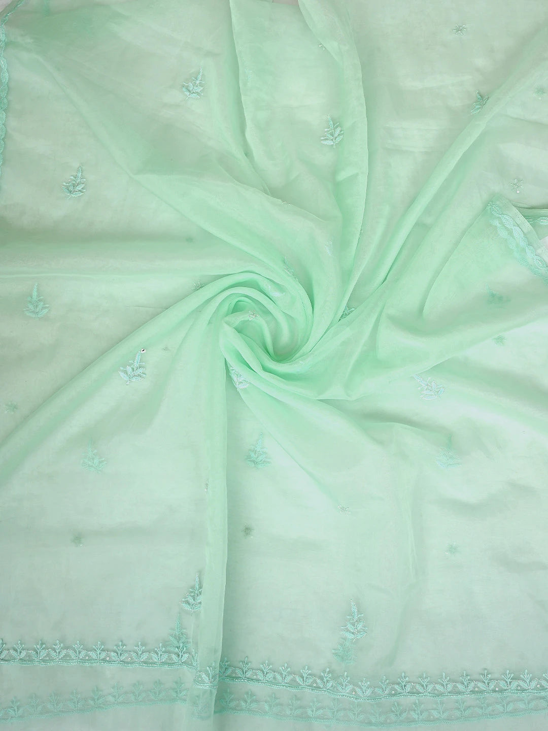 Ada Hand Embroidered Light Green Organza Lucknowi Chikankari Unstitched Kurta Dupatta Set With Cutdana Work 01A720594