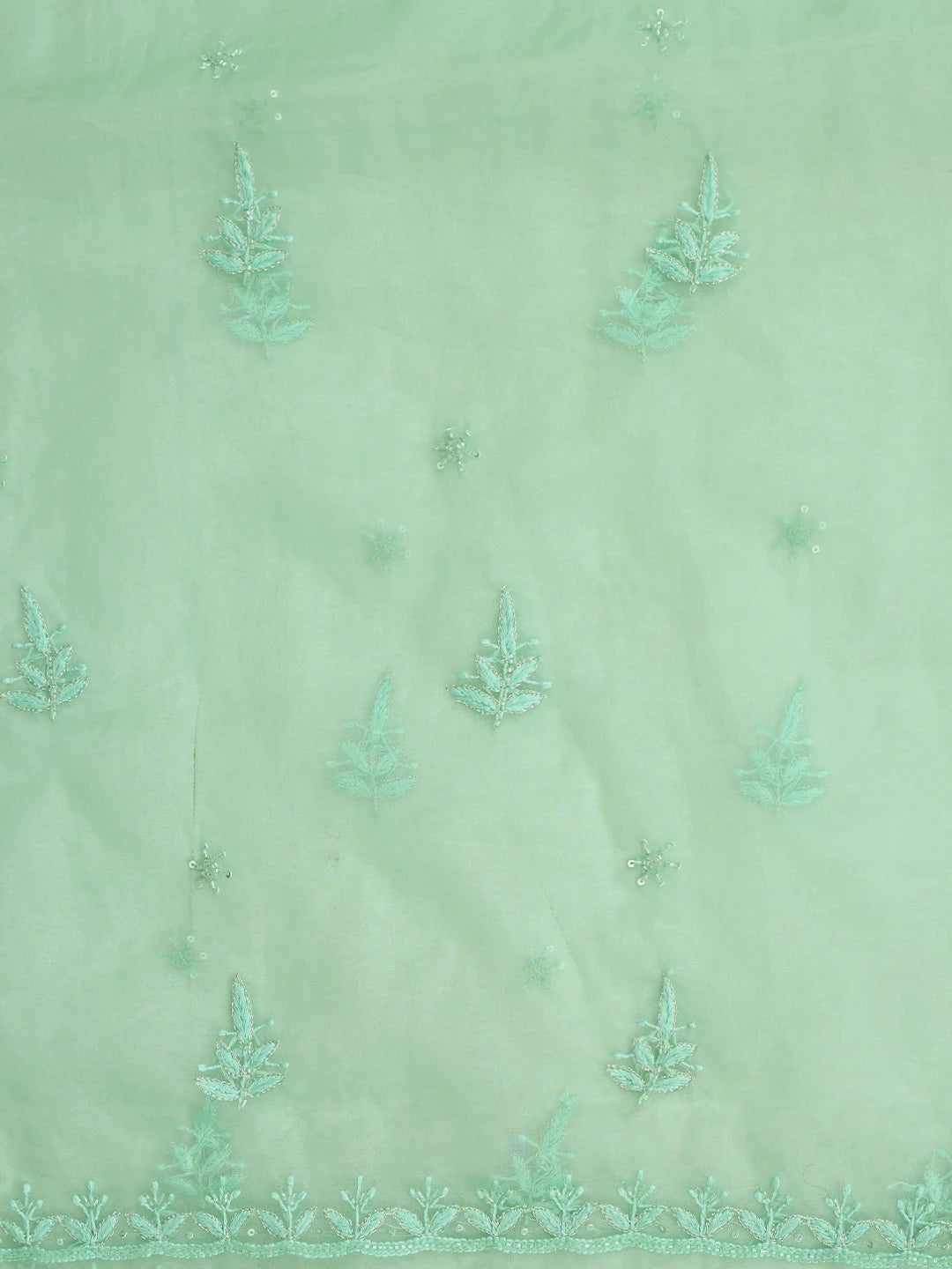 Ada Hand Embroidered Light Green Organza Lucknowi Chikankari Unstitched Kurta Dupatta Set With Cutdana Work 01A720594