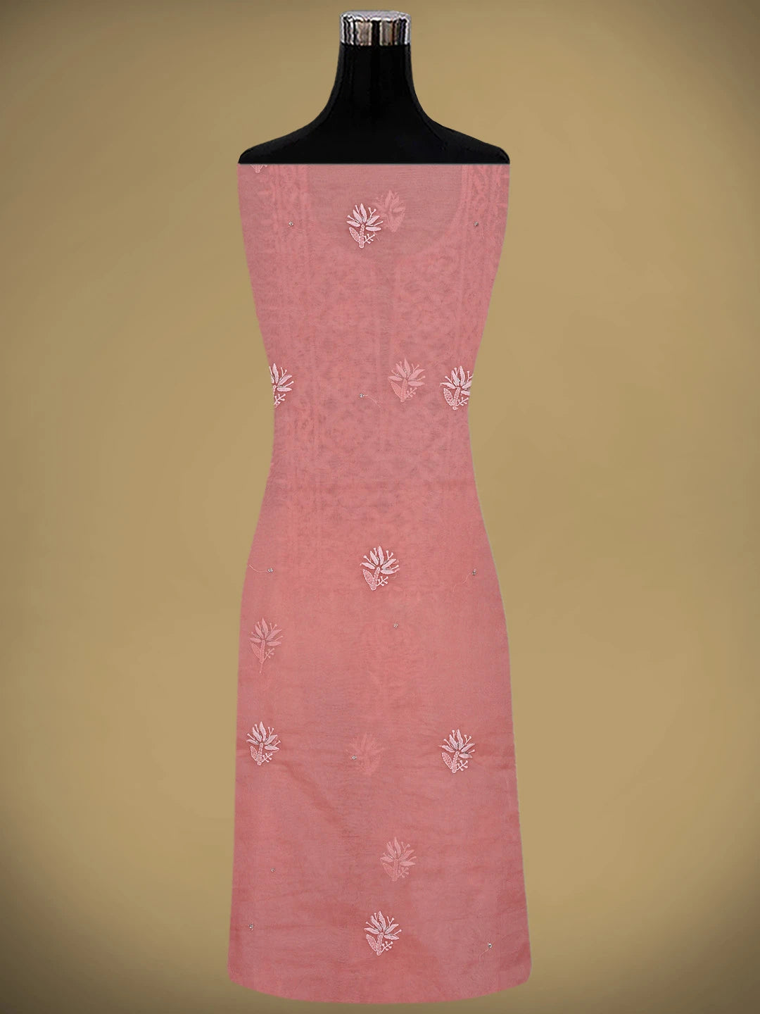 Ada Hand Embroidered Light Red Organza Lucknowi Chikankari Unstitched Kurta Dupatta Set With Cutdana Work 01A742191