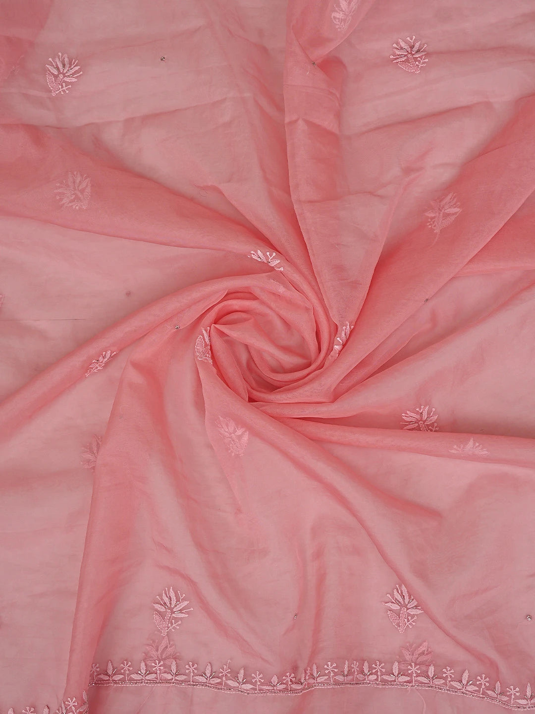 Ada Hand Embroidered Light Red Organza Lucknowi Chikankari Unstitched Kurta Dupatta Set With Cutdana Work 01A742191