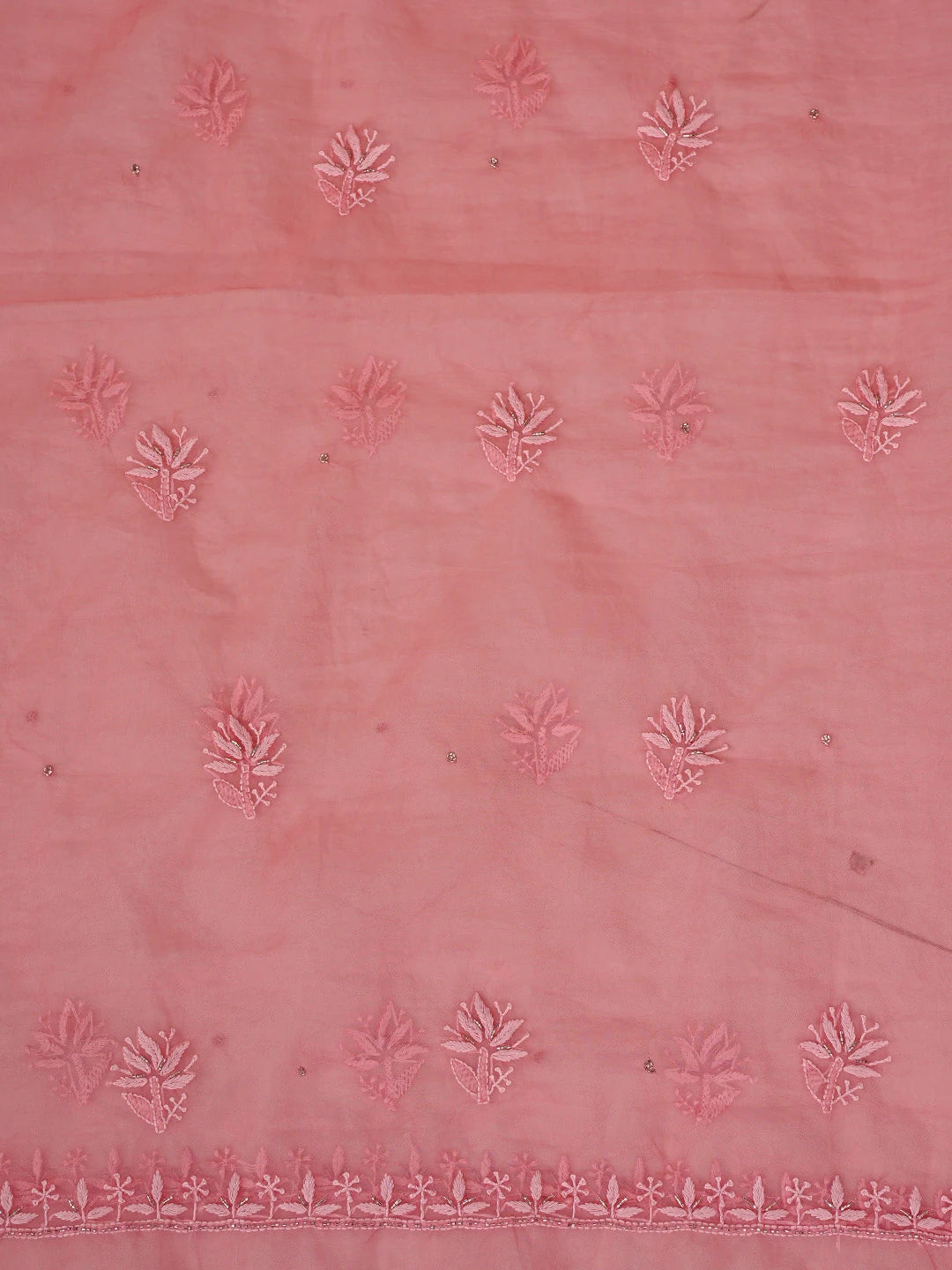 Ada Hand Embroidered Light Red Organza Lucknowi Chikankari Unstitched Kurta Dupatta Set With Cutdana Work 01A742191