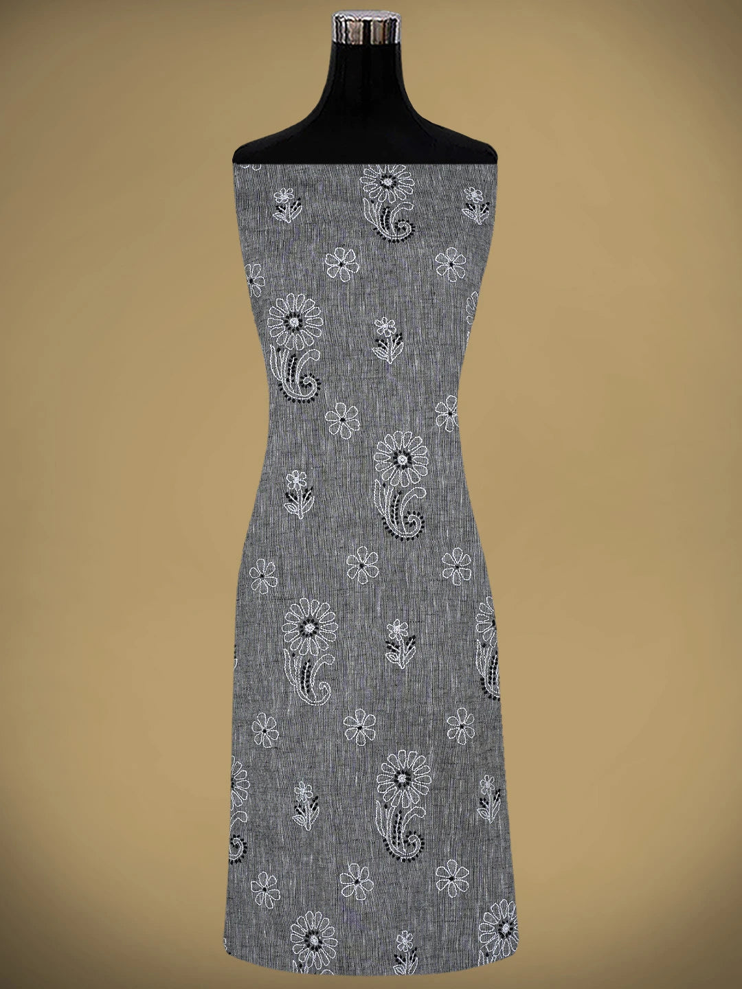 Ada Hand Embroidered Grey Cotton Lucknowi Chikankari Unstitched Suit Piece with Chiffon Dupatta 01A885362