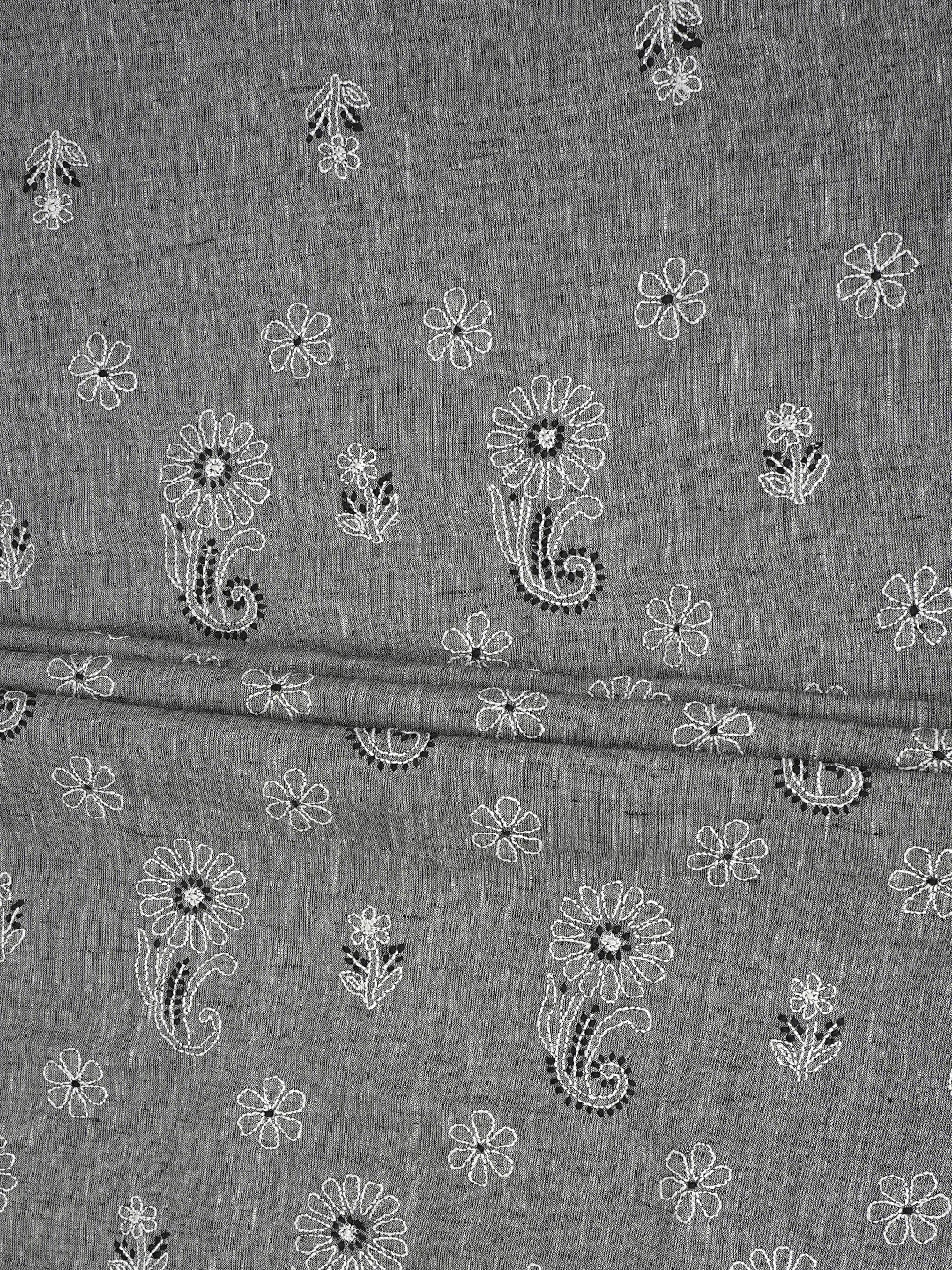 Ada Hand Embroidered Grey Cotton Lucknowi Chikankari Unstitched Suit Piece with Chiffon Dupatta 01A885362