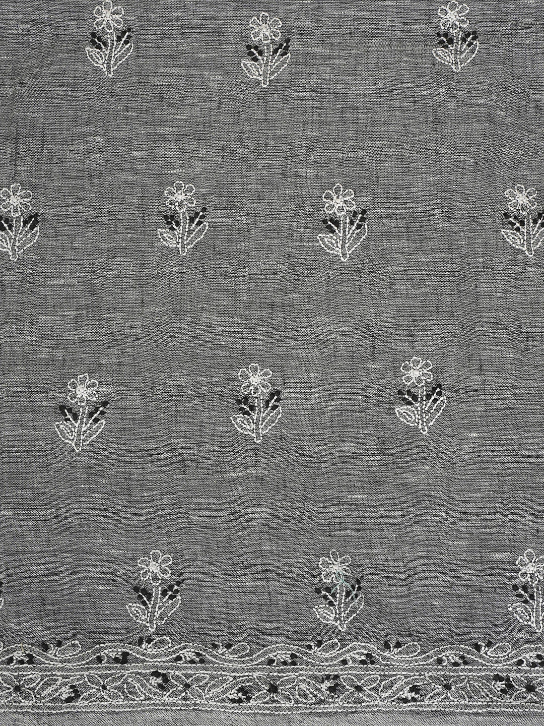 Ada Hand Embroidered Grey Cotton Lucknowi Chikankari Unstitched Suit Piece with Chiffon Dupatta 01A885362
