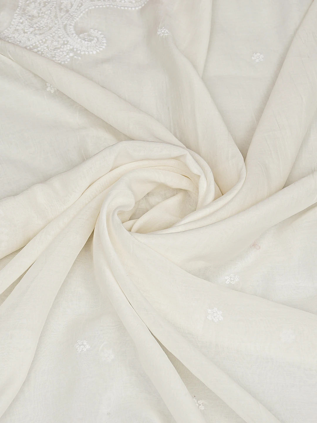 Ada Hand Embroidered White Chanderi Lucknowi Chikankari Dupatta 01A880785