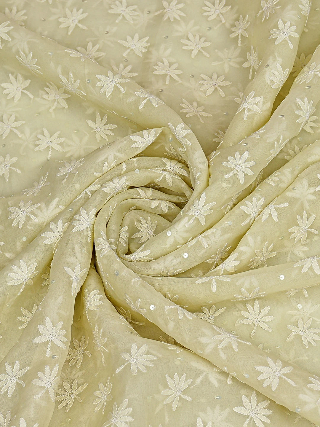 Ada Hand Embroidered Pista Green Organza Lucknowi Chikankari Dupatta With Pearl Work 01A206020