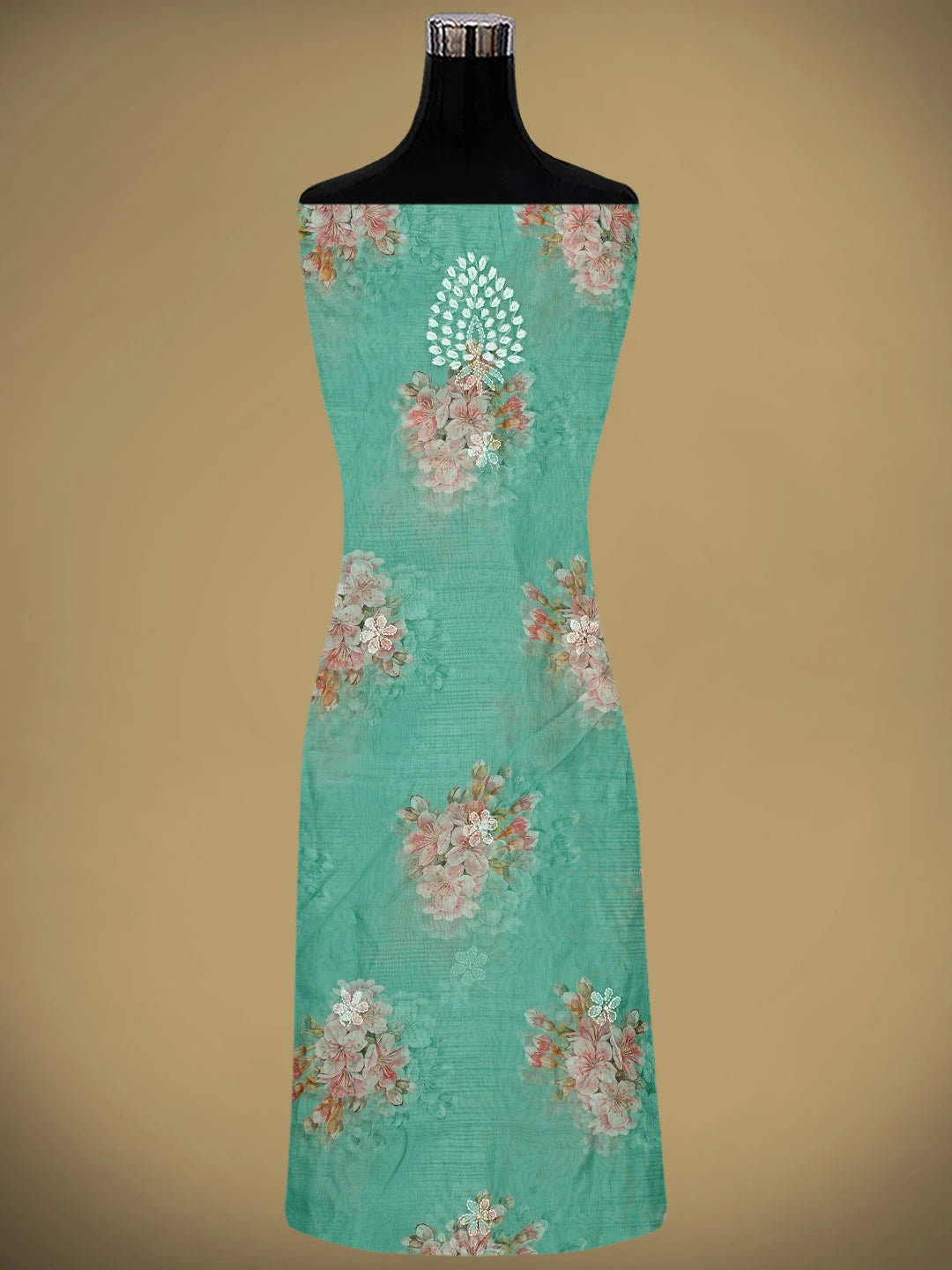 Ada Hand Embroidered Hooker's Green Floral Printed Organza Lucknowi Chikankari Unstitched Kurta Dupatta Set 01A876551