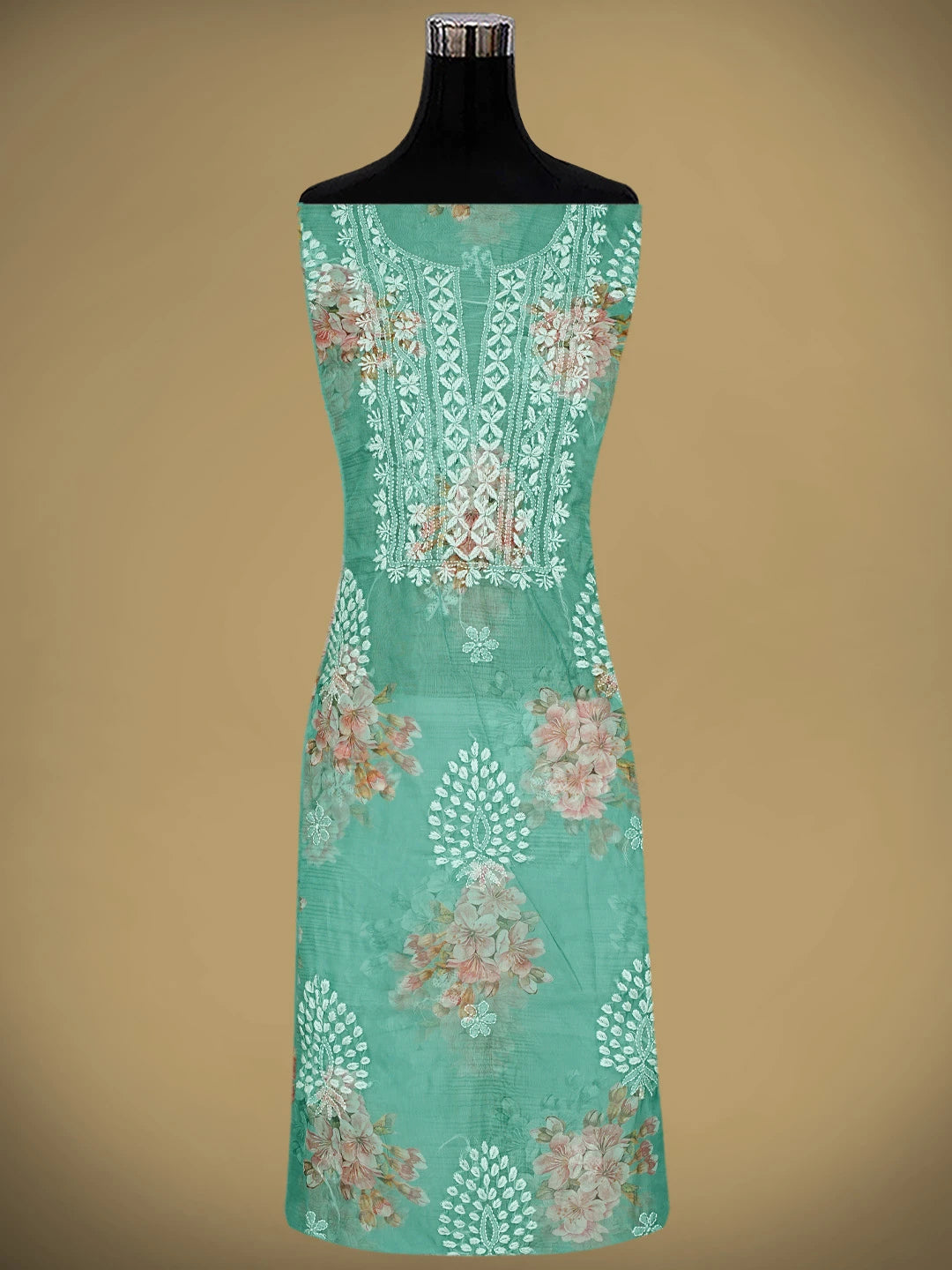Ada Hand Embroidered Hooker's Green Floral Printed Organza Lucknowi Chikankari Unstitched Kurta Dupatta Set 01A876551