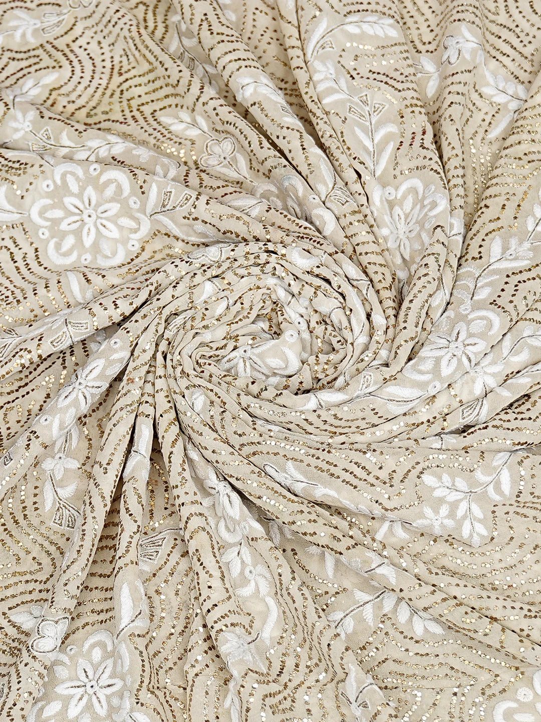 Ada Hand Embroidered Off White Pure Georgette Lucknowi Chikankari Dupatta With  Muqaish/Mukaish Work 01A889822