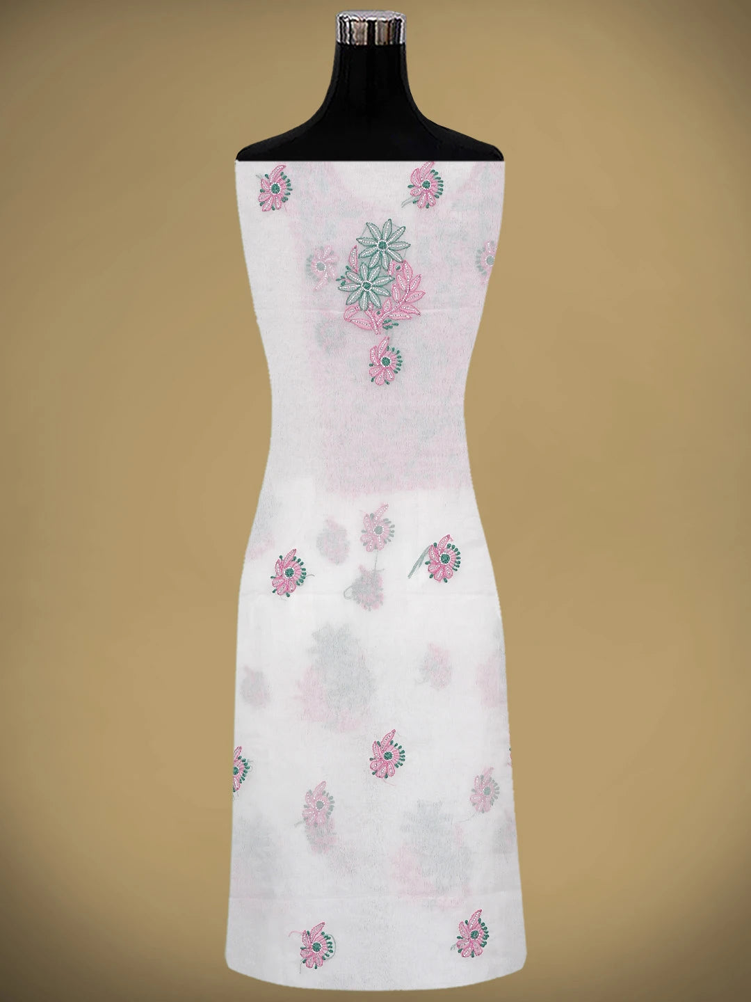 Ada Hand Embroidered White Baby Powder Organza Lucknowi Chikankari Unstitched Kurta Dupatta Set With Cutdana Work 01A877741