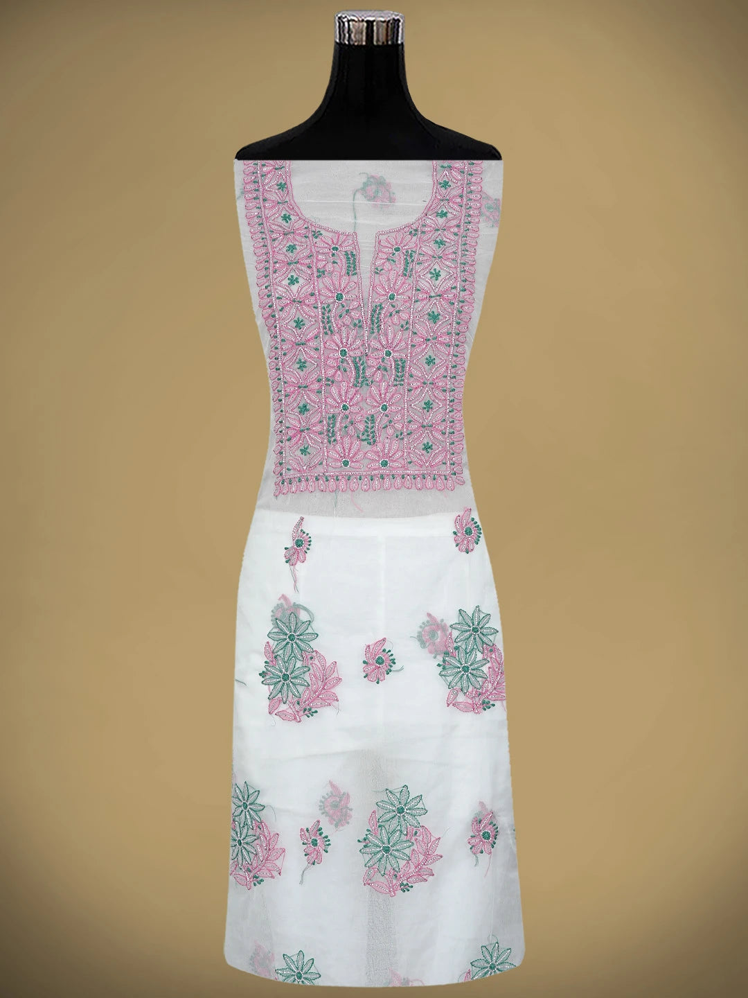 Ada Hand Embroidered White Baby Powder Organza Lucknowi Chikankari Unstitched Kurta Dupatta Set With Cutdana Work 01A877741