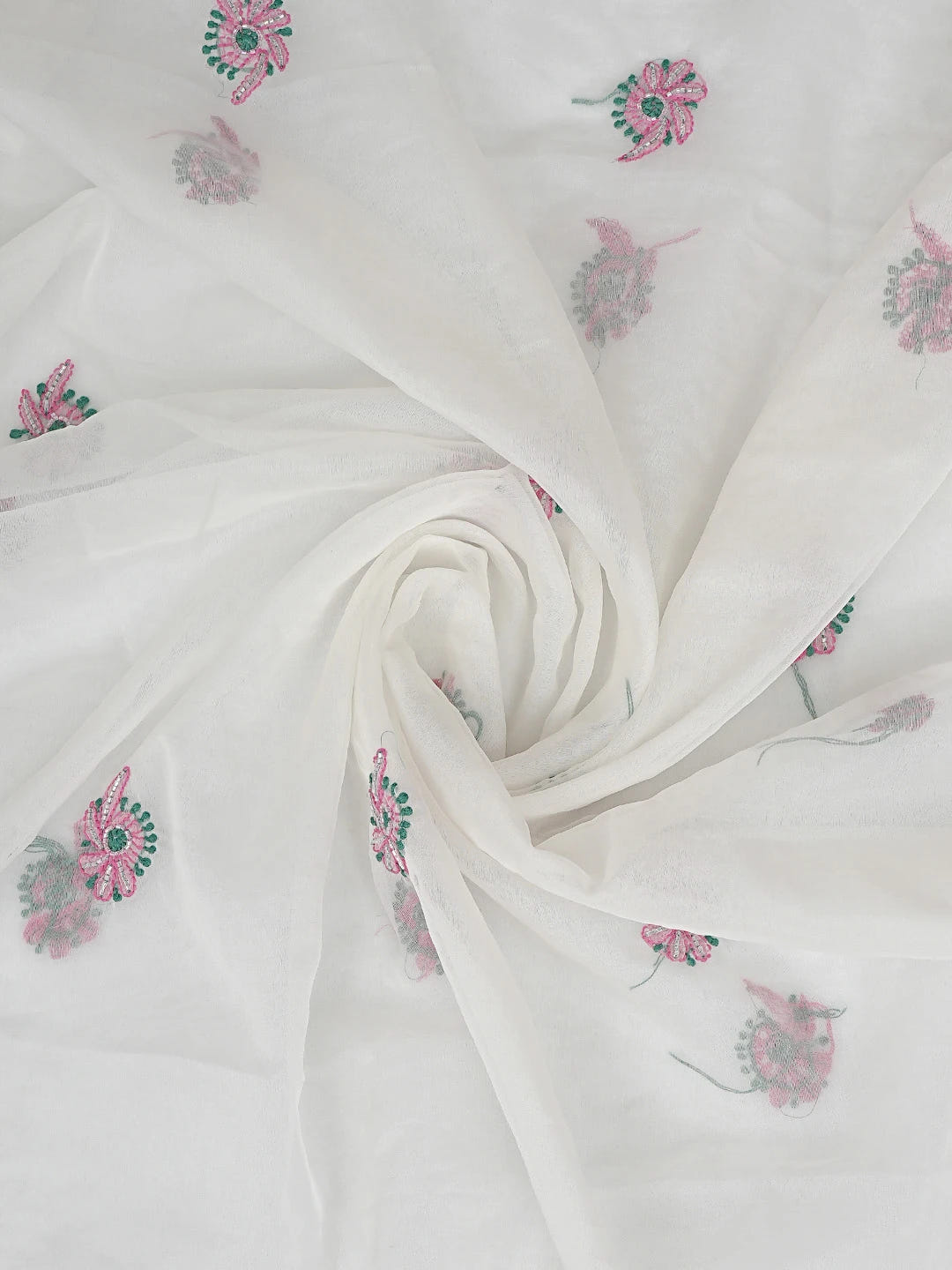 Ada Hand Embroidered White Baby Powder Organza Lucknowi Chikankari Unstitched Kurta Dupatta Set With Cutdana Work 01A877741