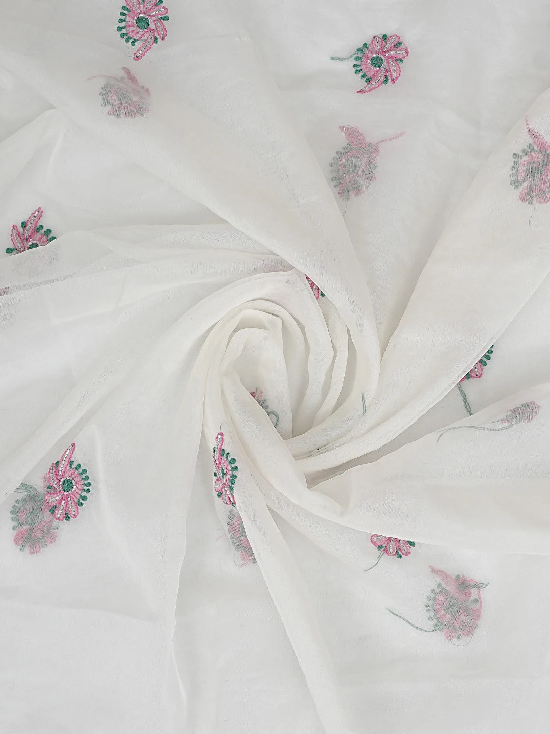 Ada Hand Embroidered White Baby Powder Organza Lucknowi Chikankari Unstitched Kurta Dupatta Set With Cutdana Work 01A877741