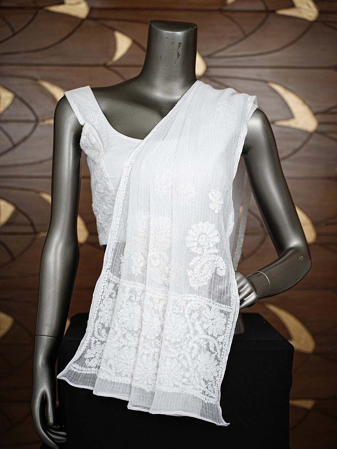 Ada Hand Embroidered White Kota Lucknowi Chikankari Dupatta 01A839897