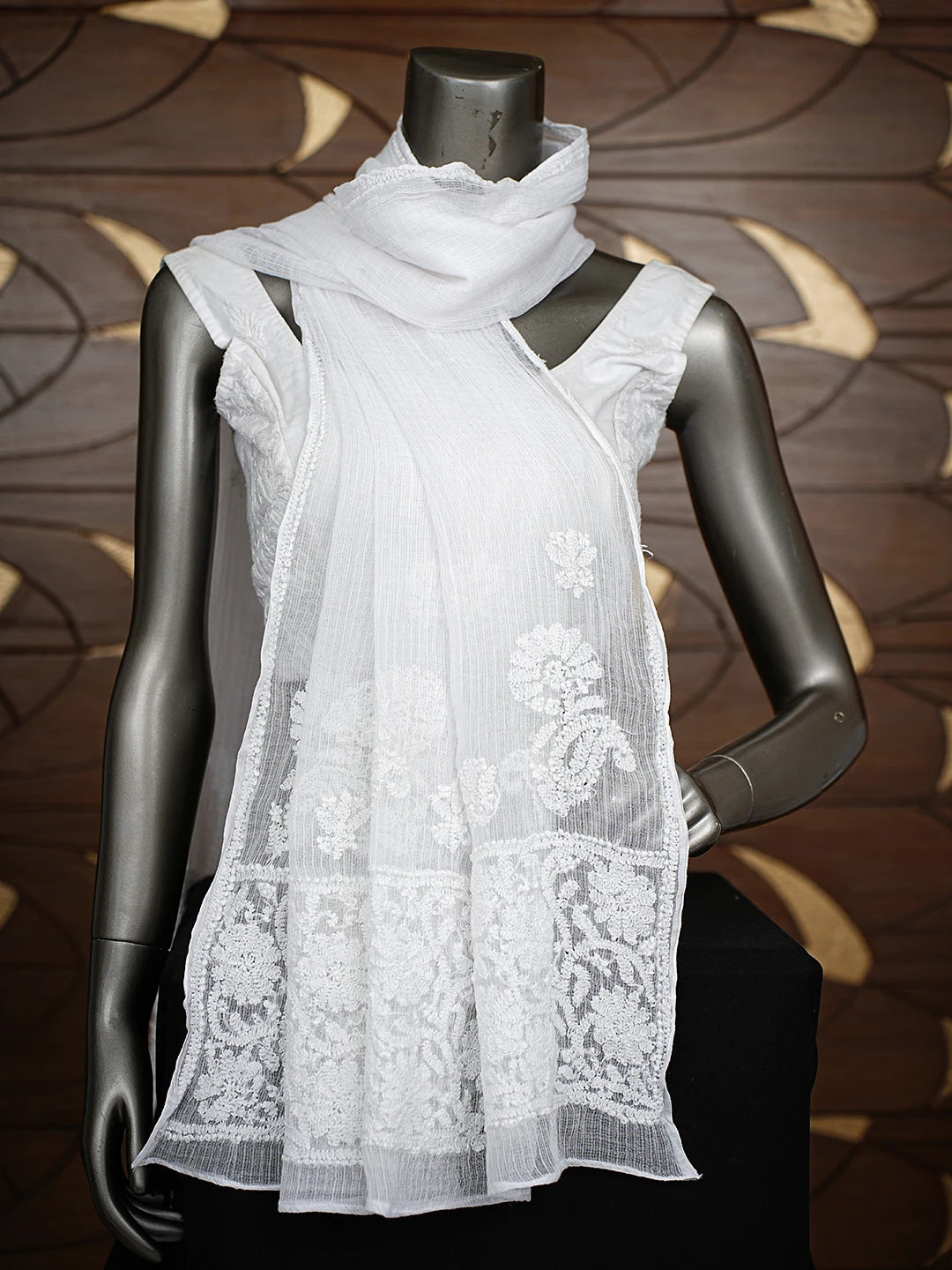 Ada Hand Embroidered White Kota Lucknowi Chikankari Dupatta 01A839897