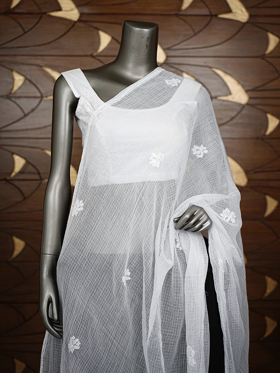 Ada Hand Embroidered White Kota Lucknowi Chikankari Dupatta 01A839897