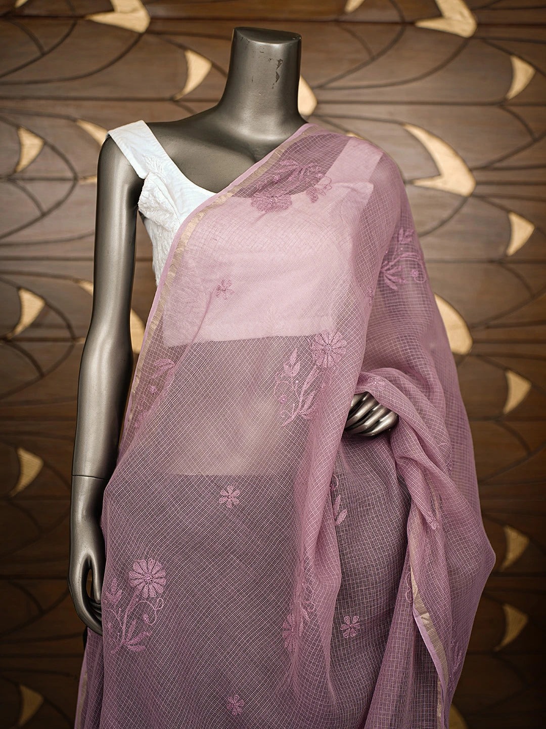 Ada Hand Embroidered lavender Kota Lucknowi Chikankari Dupatta 01A869365