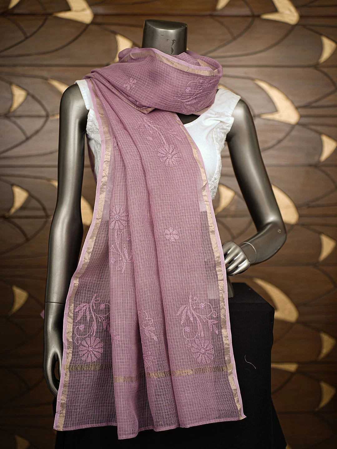Ada Hand Embroidered lavender Kota Lucknowi Chikankari Dupatta 01A869365