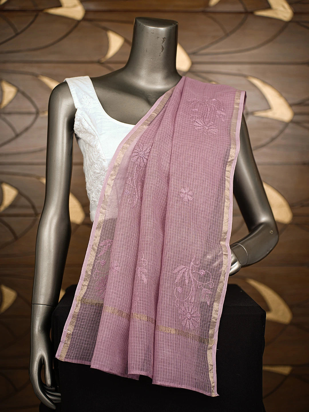 Ada Hand Embroidered lavender Kota Lucknowi Chikankari Dupatta 01A869365