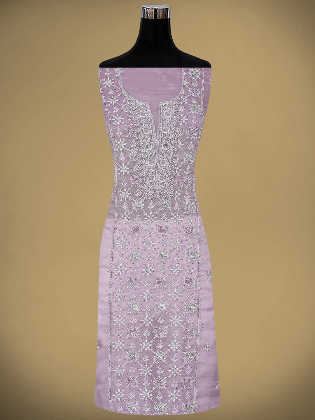 Ada Hand Embroidered Opera Mauve Organza Lucknowi Chikankari Unstitched Kurta Dupatta Set With Cutdana Work 01A621876