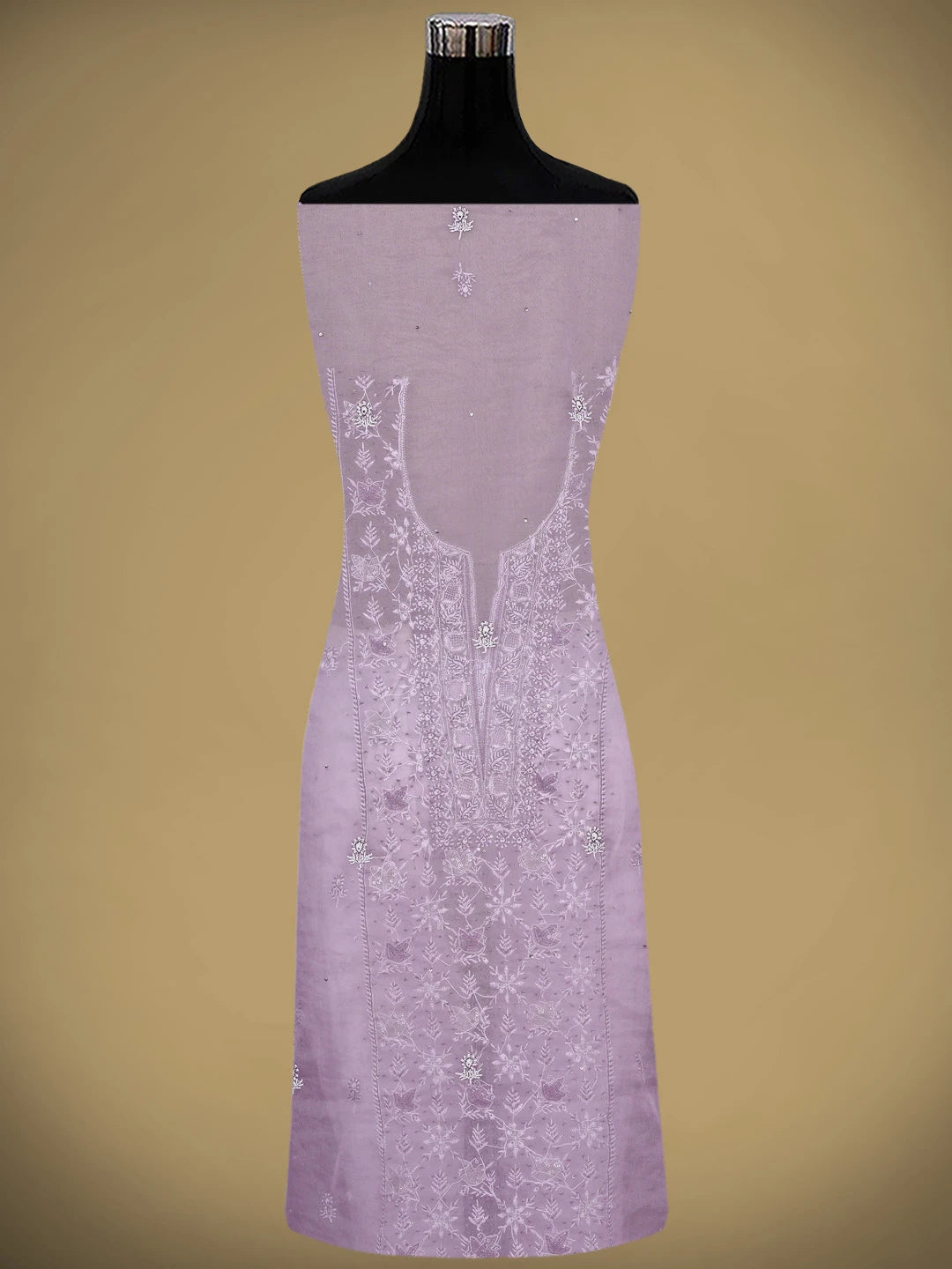Ada Hand Embroidered Opera Mauve Organza Lucknowi Chikankari Unstitched Kurta Dupatta Set With Cutdana Work 01A621876