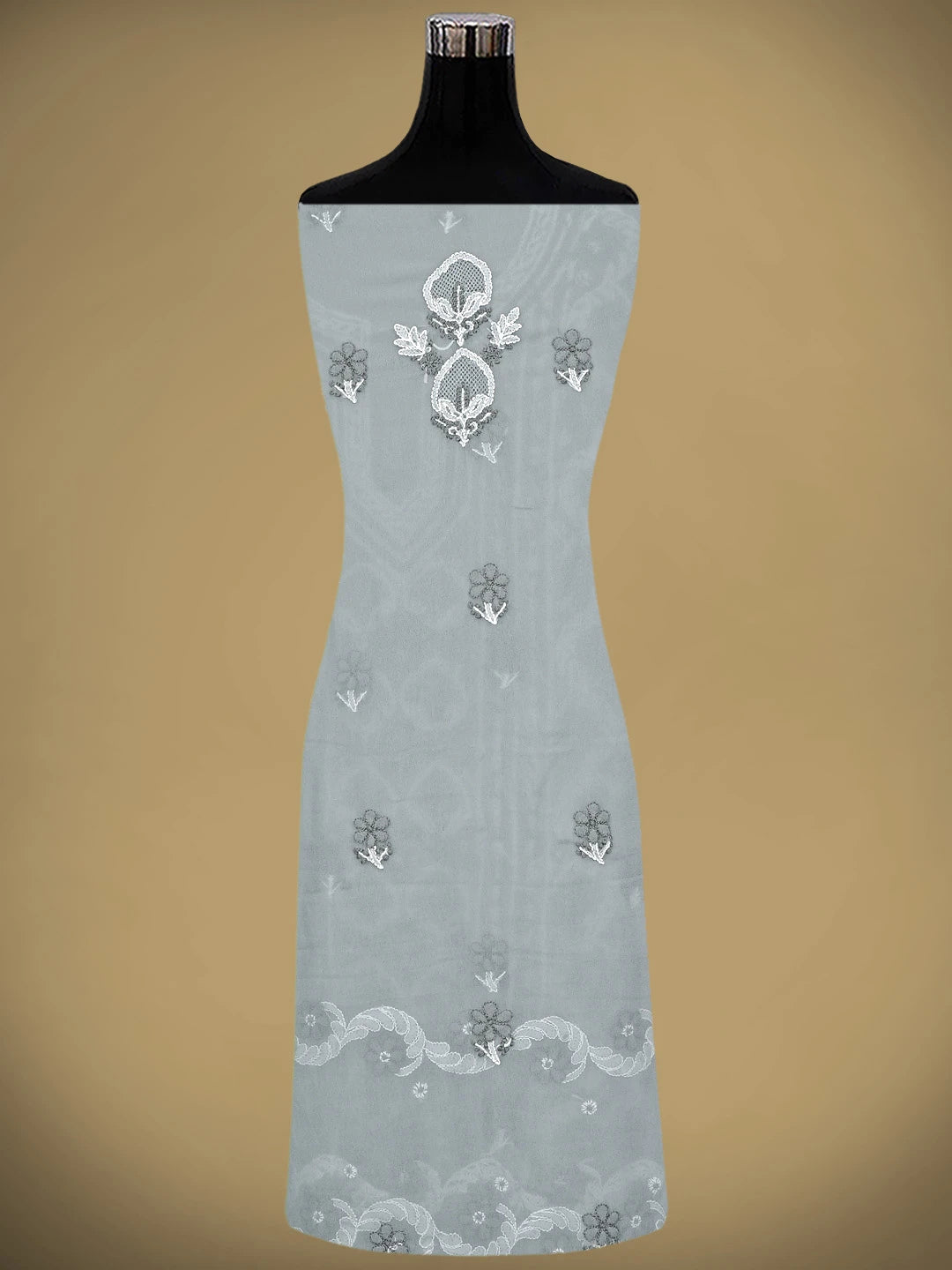 Ada Hand Embroidered Grey Georgette Lucknowi Chikankari Unstitched Suit Piece 01A867503