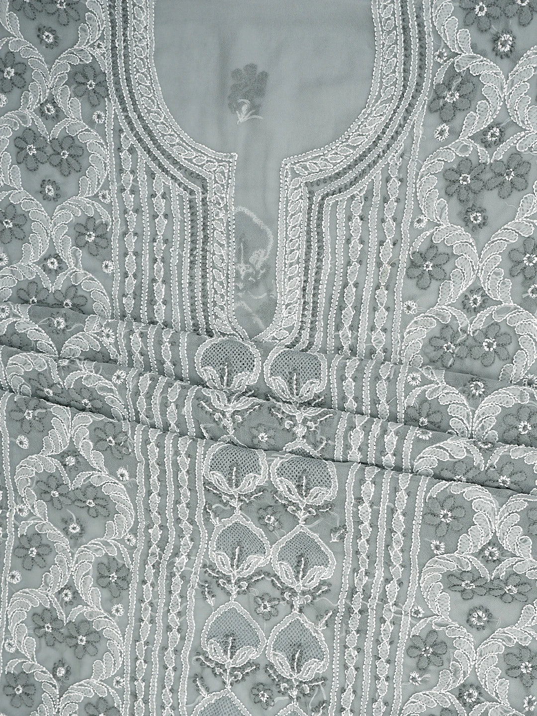 Ada Hand Embroidered Grey Georgette Lucknowi Chikankari Unstitched Suit Piece 01A867503