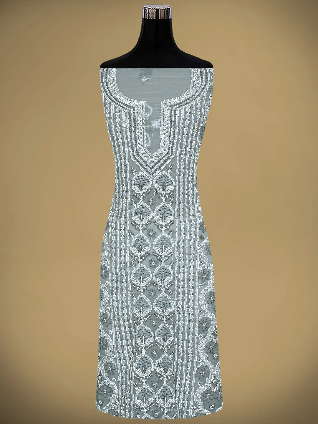 Ada Hand Embroidered Grey Georgette Lucknowi Chikankari Unstitched Suit Piece 01A867503
