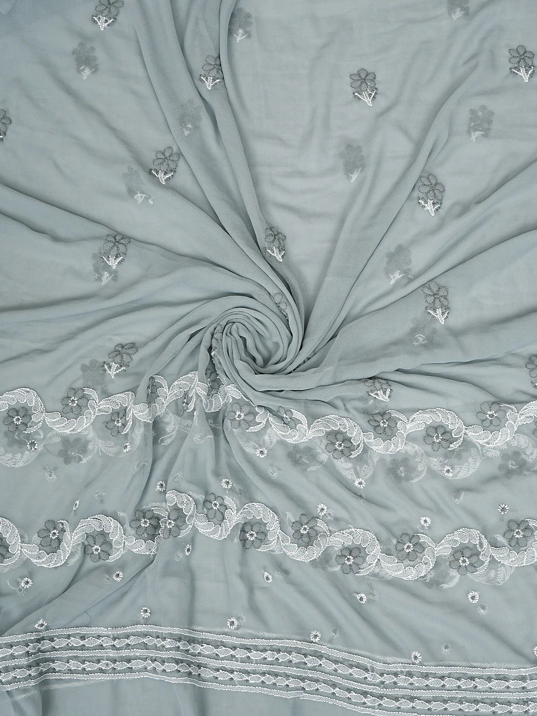 Ada Hand Embroidered Grey Georgette Lucknowi Chikankari Unstitched Suit Piece 01A867503