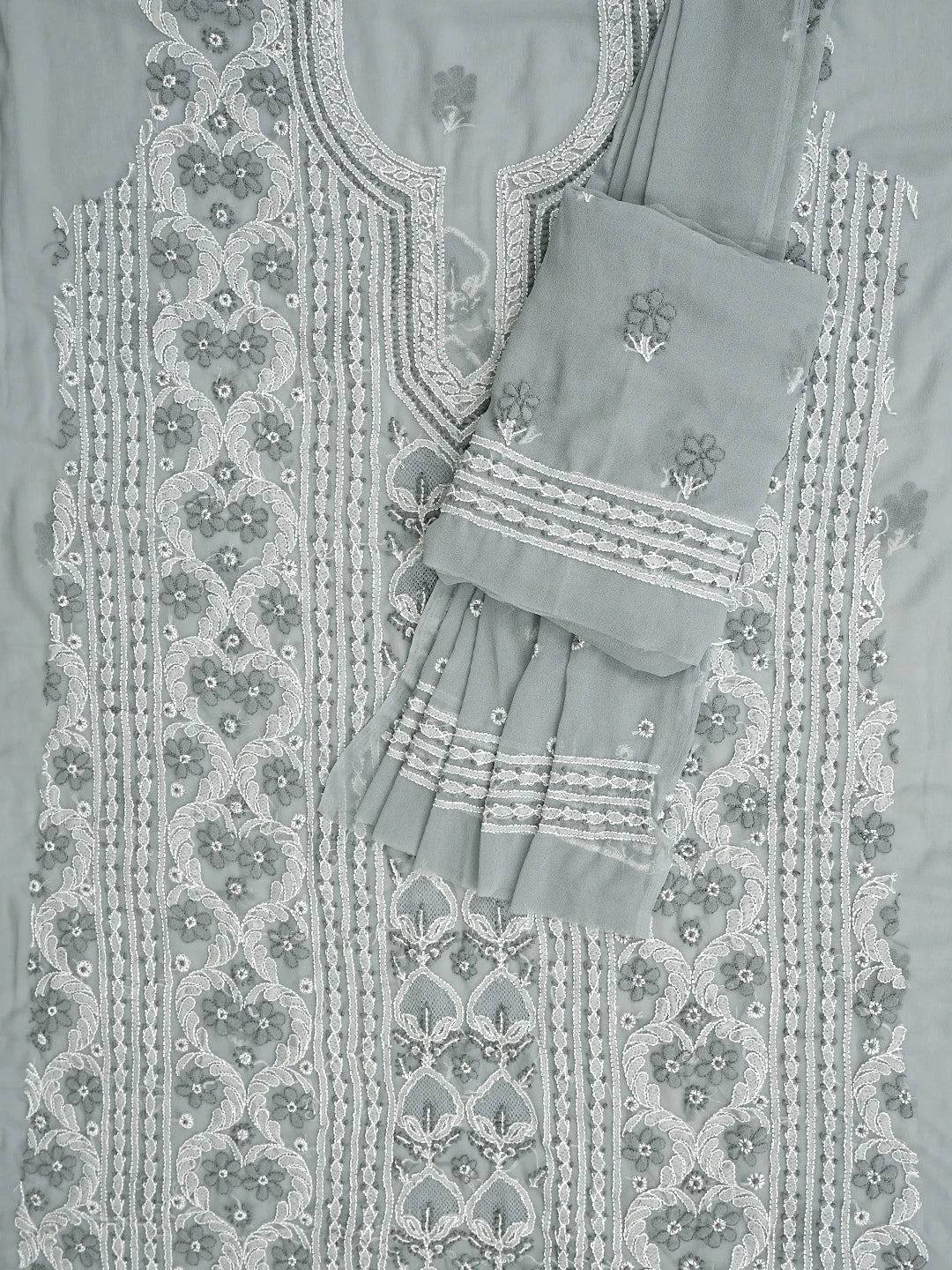 Ada Hand Embroidered Grey Georgette Lucknowi Chikankari Unstitched Suit Piece 01A867503