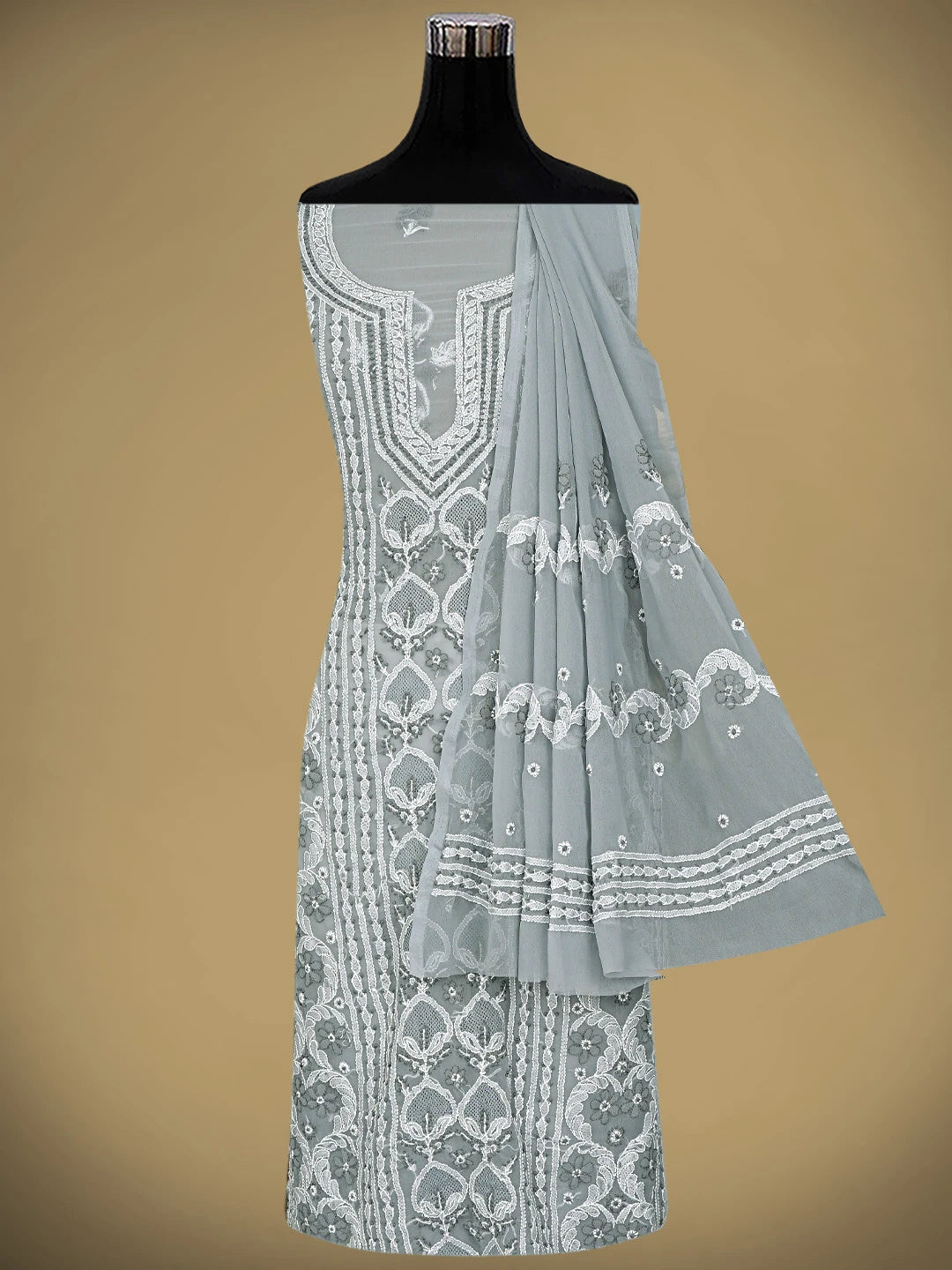 Ada Hand Embroidered Grey Georgette Lucknowi Chikankari Unstitched Suit Piece 01A867503