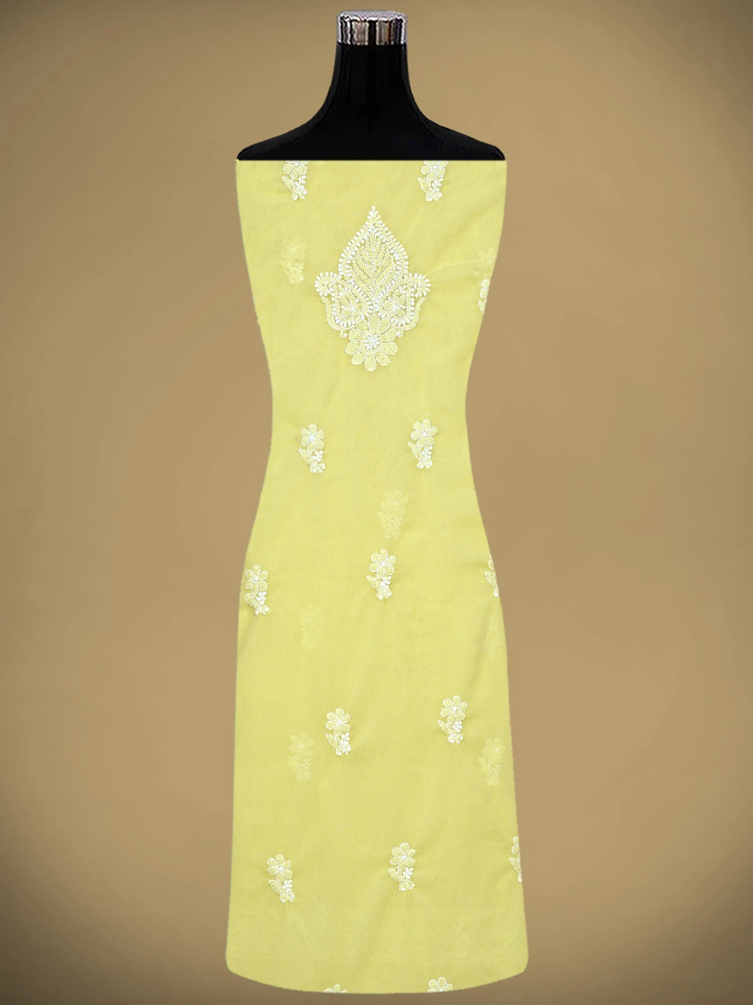Ada Hand Embroidered Yellow Georgette Lucknowi Chikankari Unstitched Suit Piece 01A867787