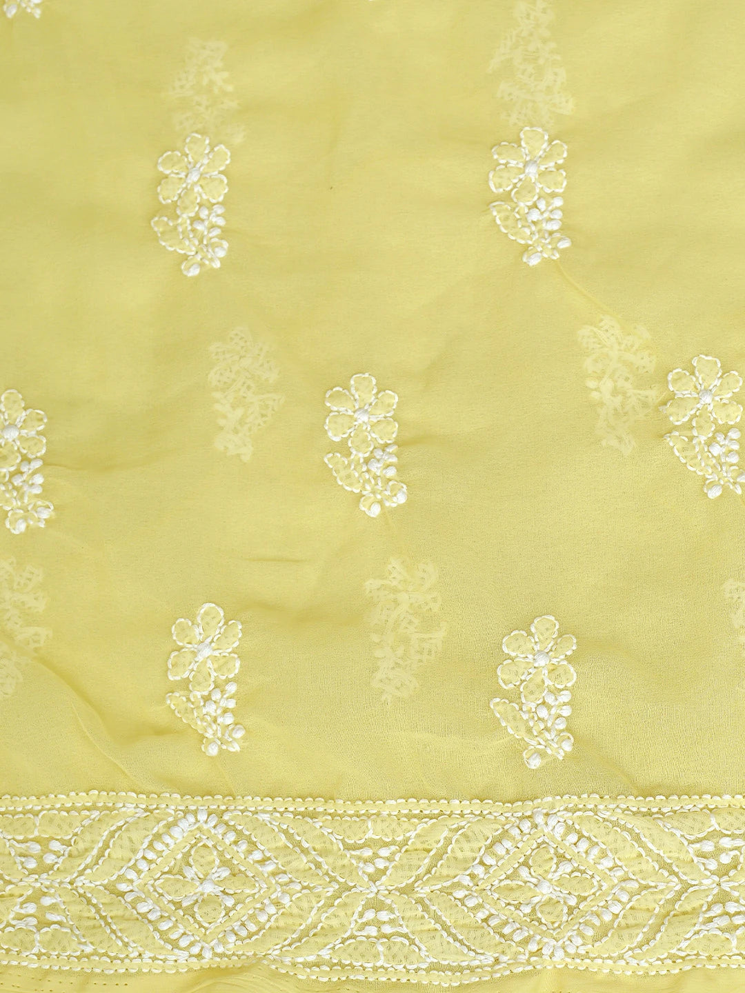 Ada Hand Embroidered Yellow Georgette Lucknowi Chikankari Unstitched Suit Piece 01A867787