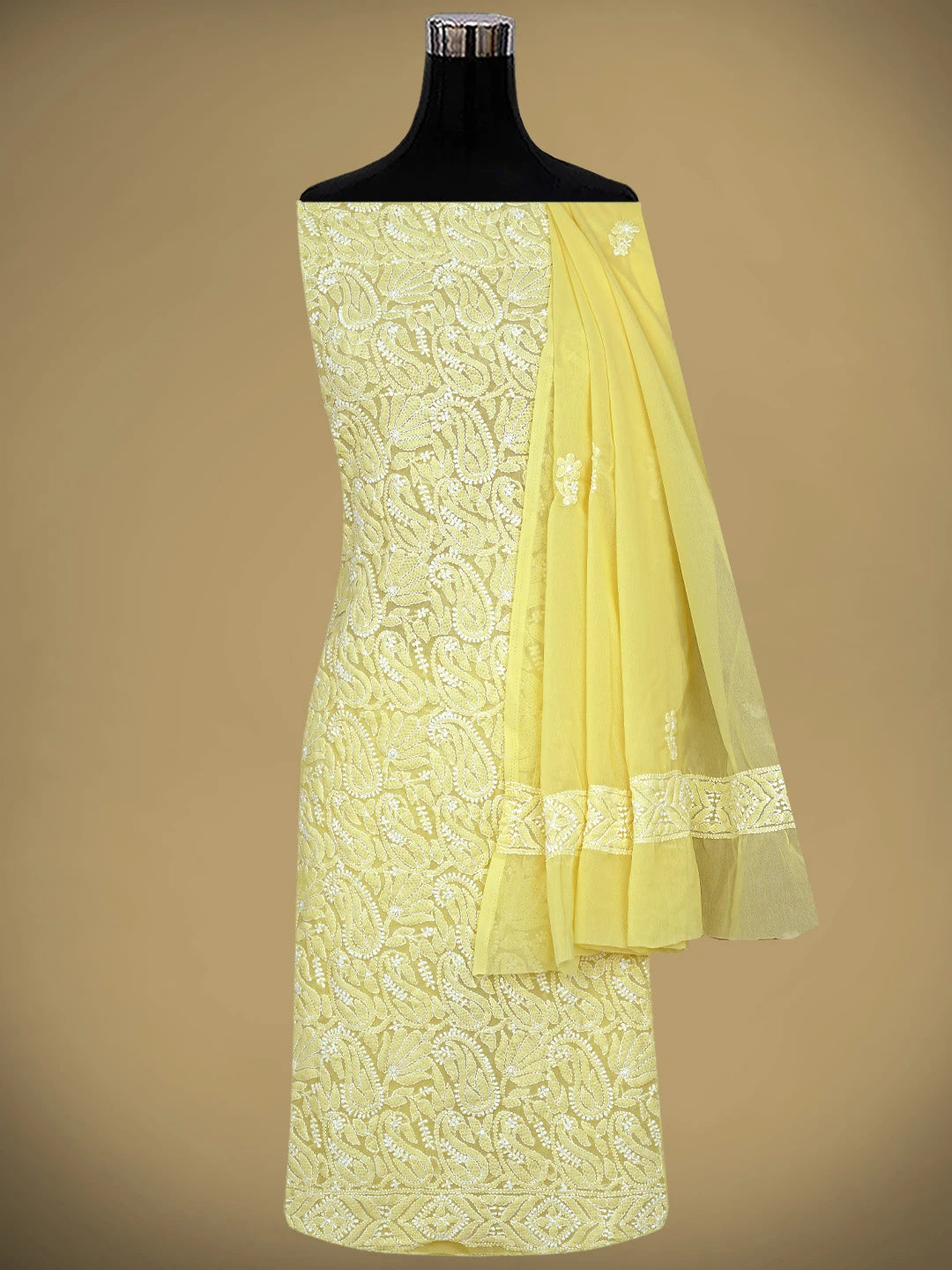 Ada Hand Embroidered Yellow Georgette Lucknowi Chikankari Unstitched Suit Piece 01A867787