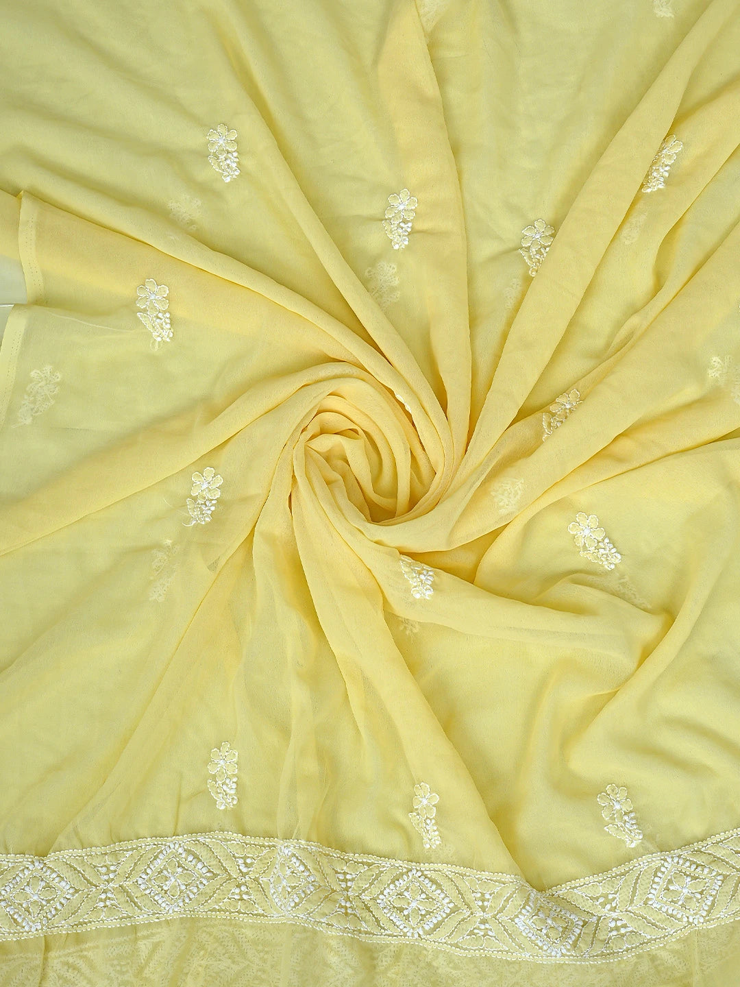 Ada Hand Embroidered Yellow Georgette Lucknowi Chikankari Unstitched Suit Piece 01A867787