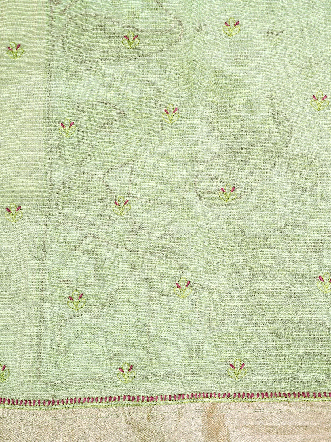Ada Hand Embroidered Pistachio Green Chanderi Lucknowi Chikankari Saree With Blouse 01A884492