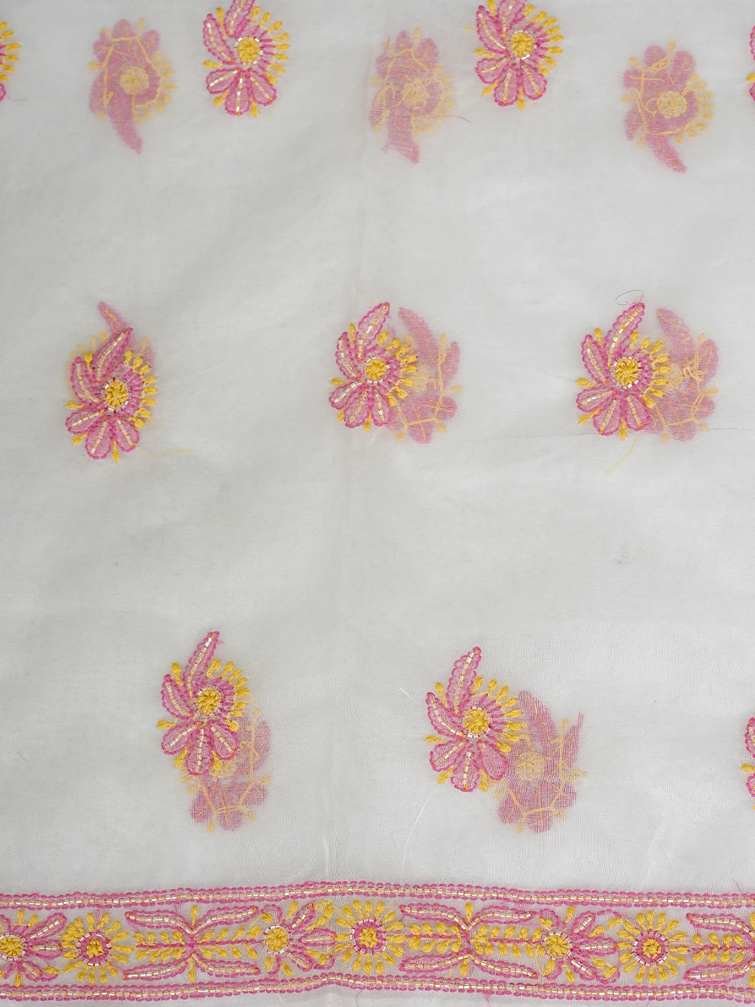 Ada Hand Embroidered White Cosmic Latte Organza Lucknowi Chikankari Unstitched Kurta Dupatta Set With Cutdana Work 01A873061