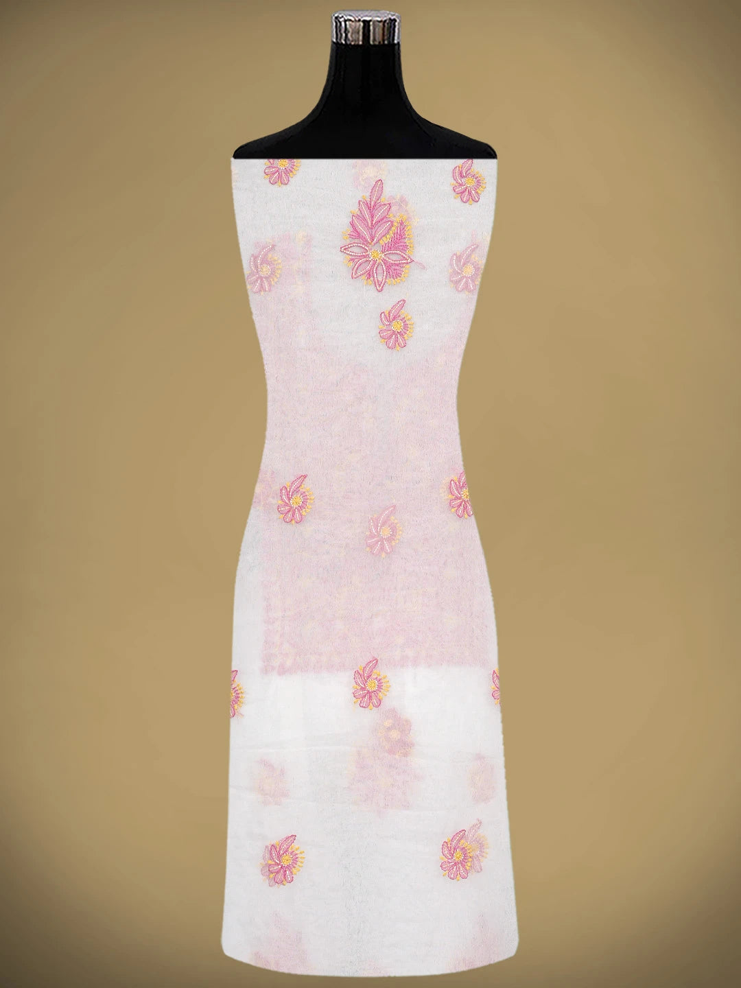 Ada Hand Embroidered White Cosmic Latte Organza Lucknowi Chikankari Unstitched Kurta Dupatta Set With Cutdana Work 01A873061