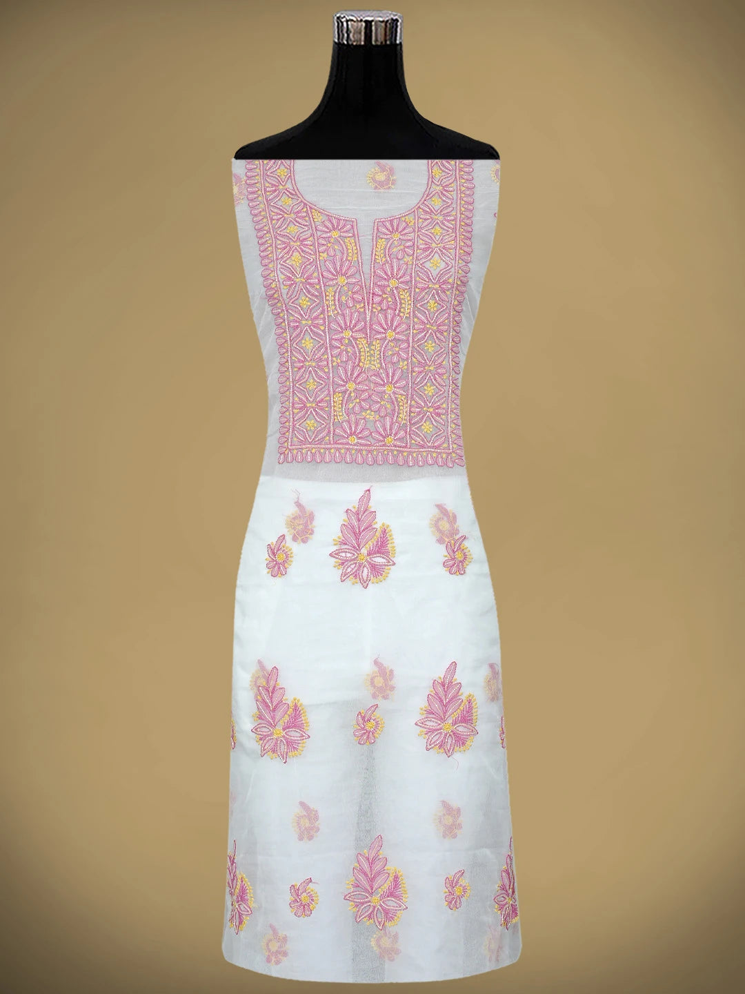 Ada Hand Embroidered White Cosmic Latte Organza Lucknowi Chikankari Unstitched Kurta Dupatta Set With Cutdana Work 01A873061