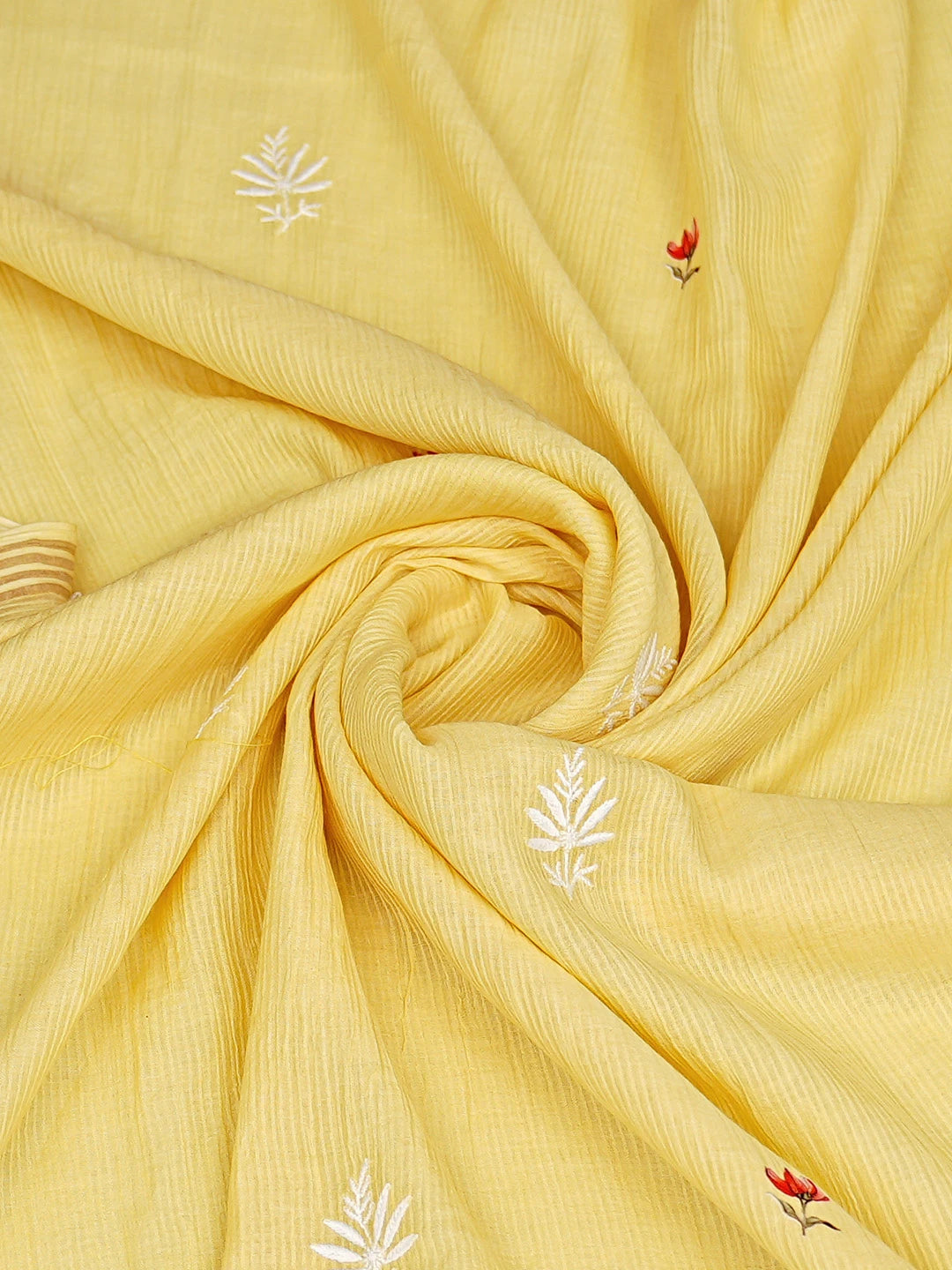 Ada Hand Embroidered Yellow Cotton Floral Printed Lucknowi Chikankari Dupatta 01A630157
