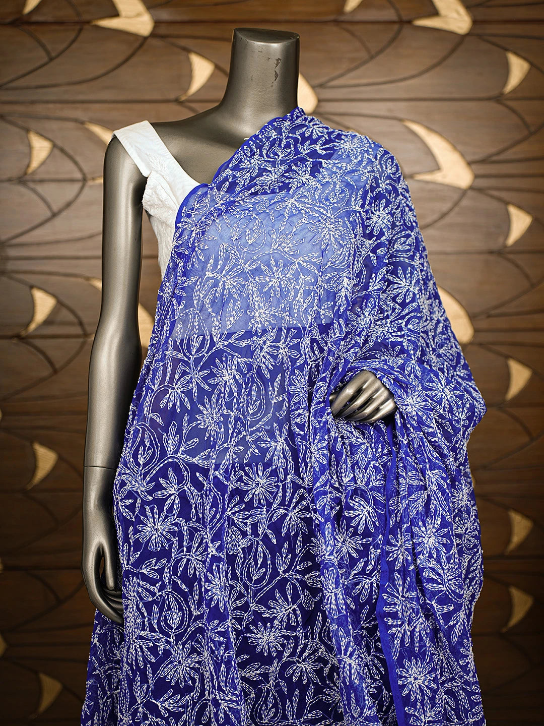 Ada Hand Embroidered Blue Georgette Lucknowi Chikankari Dupatta 01A859597