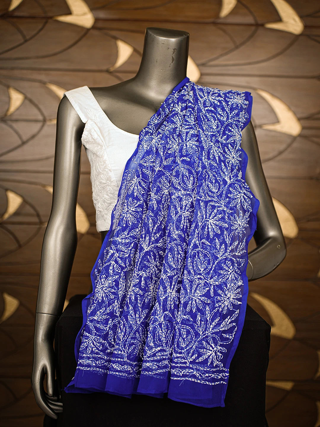 Ada Hand Embroidered Blue Georgette Lucknowi Chikankari Dupatta 01A859597