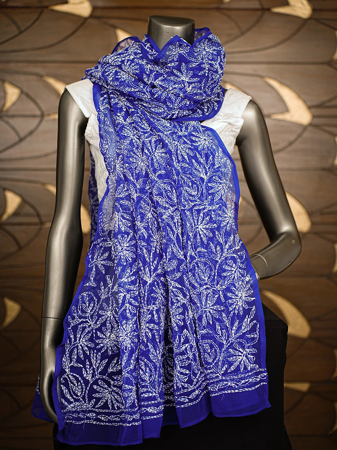 Ada Hand Embroidered Blue Georgette Lucknowi Chikankari Dupatta 01A859597