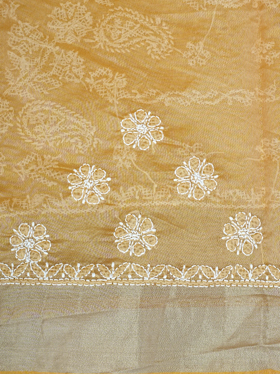 Ada Hand Embroidered Fawn Chanderi Lucknowi Chikankari Saree With Blouse 01A878651