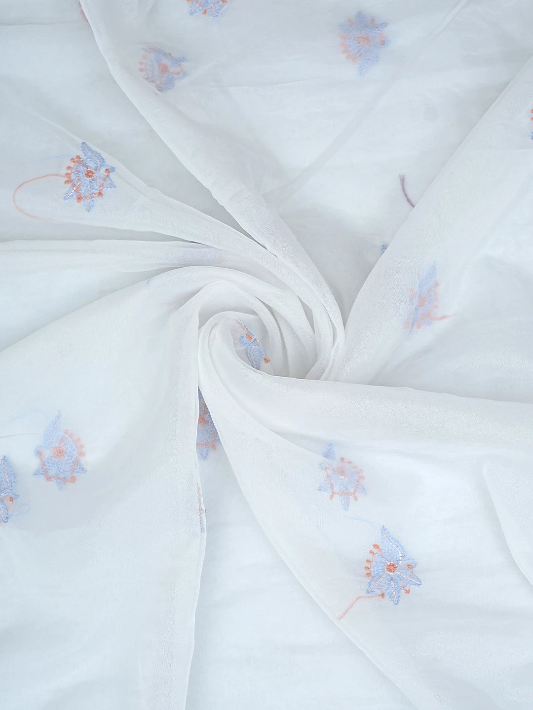 Ada Hand Embroidered White Seashell Organza Lucknowi Chikankari Unstitched Kurta Dupatta Set With Cutdana Work 01A877734