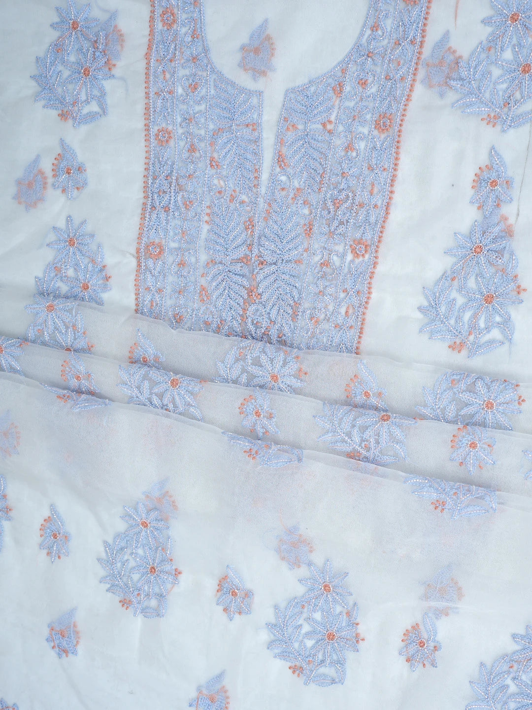 Ada Hand Embroidered White Seashell Organza Lucknowi Chikankari Unstitched Kurta Dupatta Set With Cutdana Work 01A877734