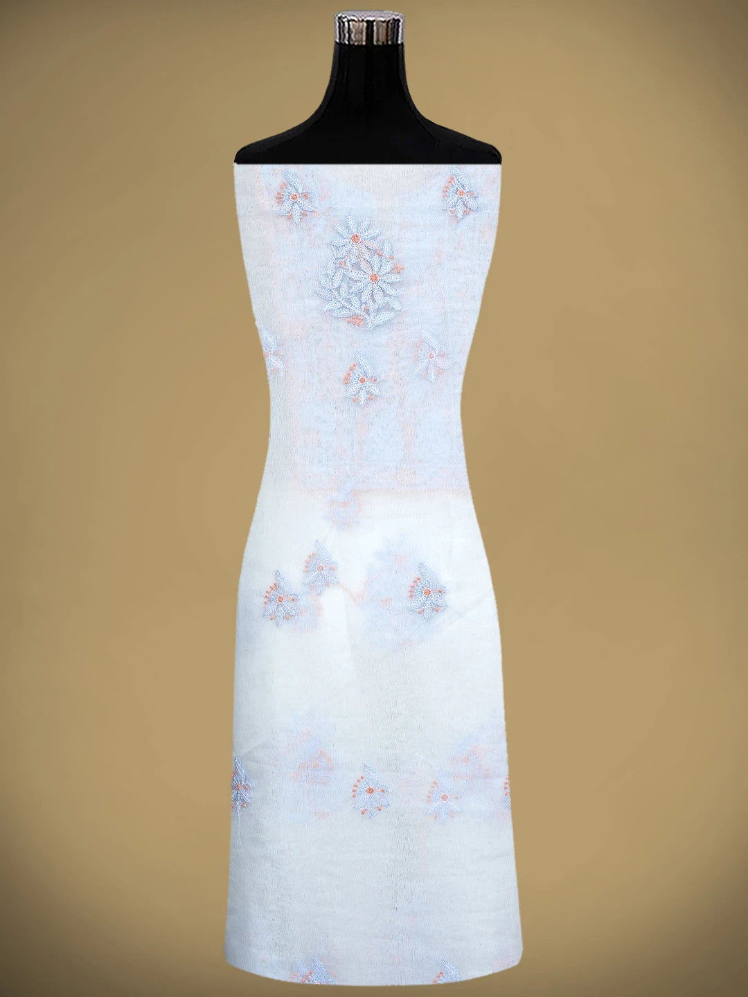 Ada Hand Embroidered White Seashell Organza Lucknowi Chikankari Unstitched Kurta Dupatta Set With Cutdana Work 01A877734