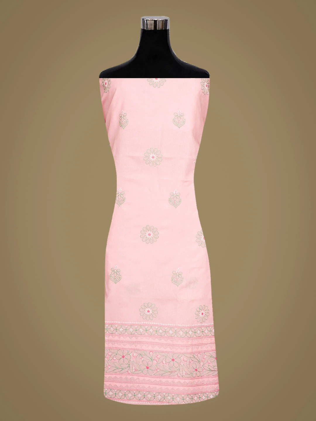 Ada Hand Embroidered Pink Cotton Lucknowi Chikankari Unstitched Suit Piece  with Chiffon Dupatta 01A879659