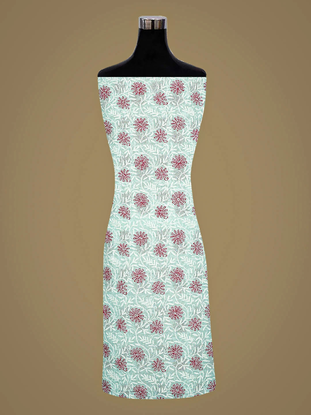 Ada Hand Embroidered Ice Blue Kota Lucknowi Chikankari Unstitched Kurta Dupatta Set 01A870327