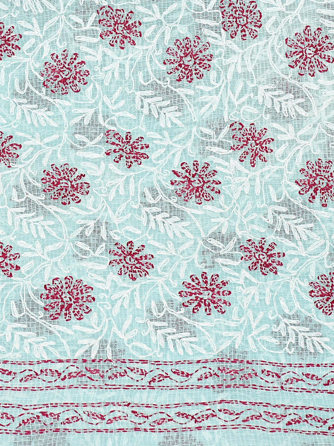 Ada Hand Embroidered Ice Blue Kota Lucknowi Chikankari Unstitched Kurta Dupatta Set 01A870327